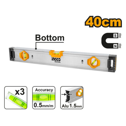 40cm Aluminum Spirit Level with Magnets HSL38040M ING-MT
