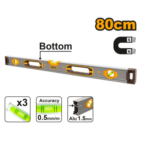 80cm Spirit Level w/ Powerful Magnets Level Bar HSL38080M ING-MT