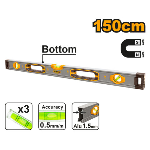 150cm Spirit Level Bar with Powerful Aluminum Magnetics HSL38150M ING-MT