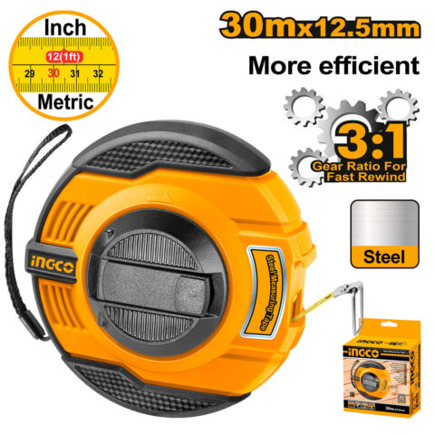 Fast Rewind Steel Measuring Tape with Comfortable Rubber Grip HSMT8430 ING-MT
