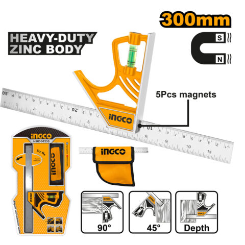 12 Inches Magnetic Lock Combination Square Stainless Steel HSR530255 ING-MT