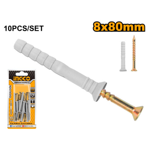 Nylon Anchor Screw 5.0x90mm Plug 8x80mm HWNAK5009012 ING-CO
