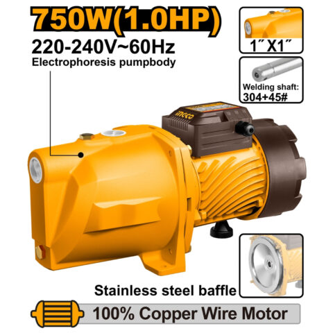 Ingco 750W(1.0HP) Self-Priming Jet Pump | Water Pump JP075068-5 ING-WP