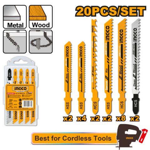Ingco 20PCS/Set Jig Saw Blade Set Clean Cut Jig Saw Blade for Wood/Metal JSBT2001 ING-HT