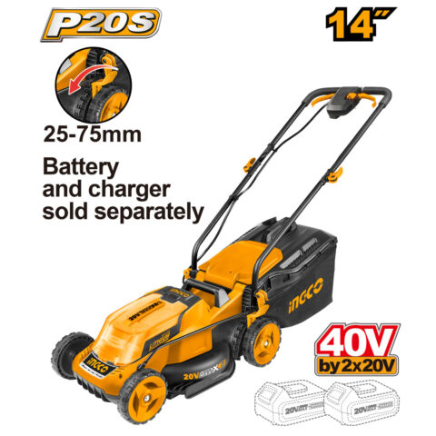 P20S 14 Inch 40V Lithium-Ion Cordless Lawn Mower Cutter Hand Push Type LMLI2014 ING-COR