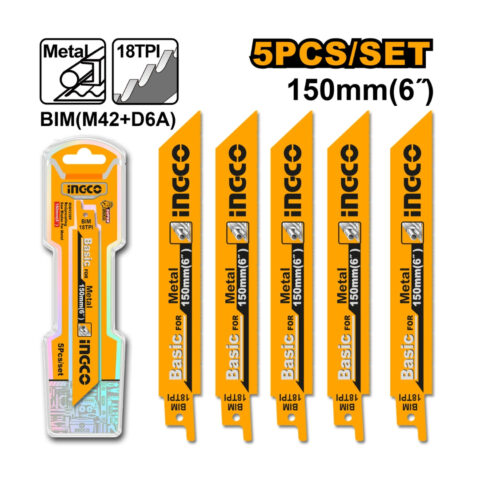 Ingco 5PCS/Set 150mm(6in) Bi-Metal Reciprocating Saw Blades for Metal RSB922EF ING-HT