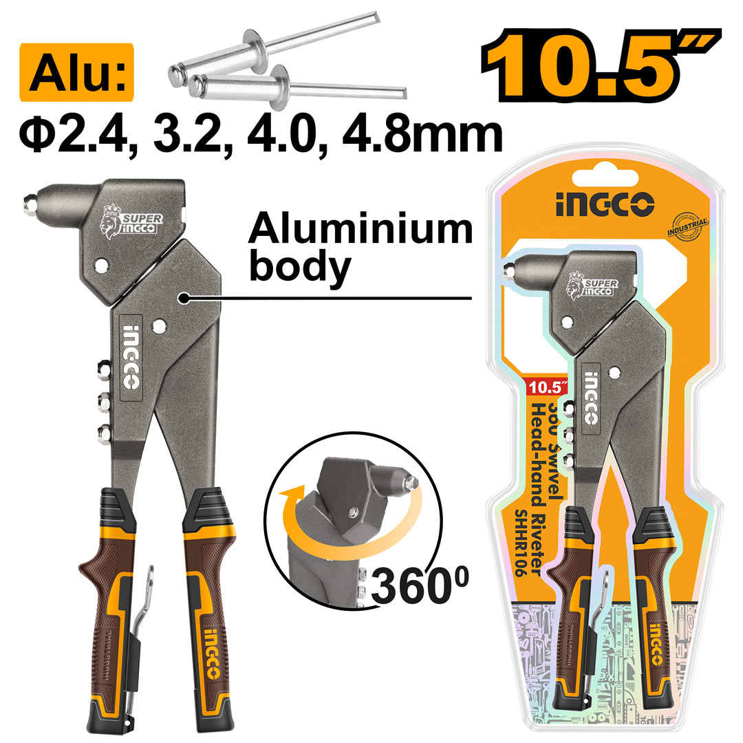 360 Degree Swivel Head-Hand Riveter 10.5 Inch Aluminum Steel SHHR106 ING-HT