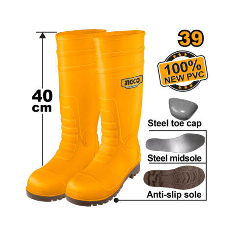 Ingco Safety Boots 100% New Zinc PVC with Anti-Slip Sole and Stee toe cap ING-HT