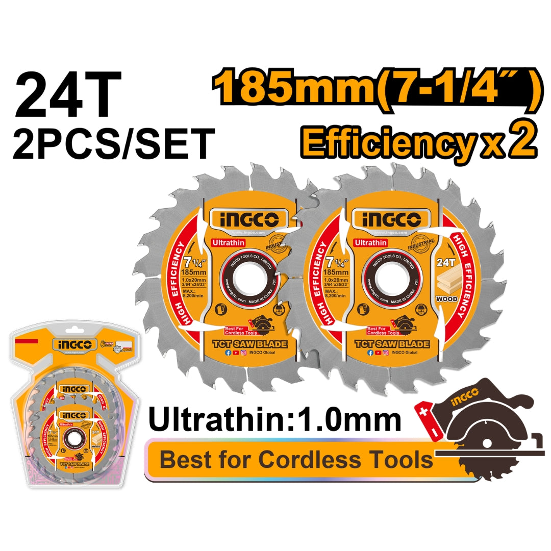 7-1/4" Ultra Thin TCT Saw Blade Wood Cutting Disc for Cordless Tools TSB1853 ING-AC