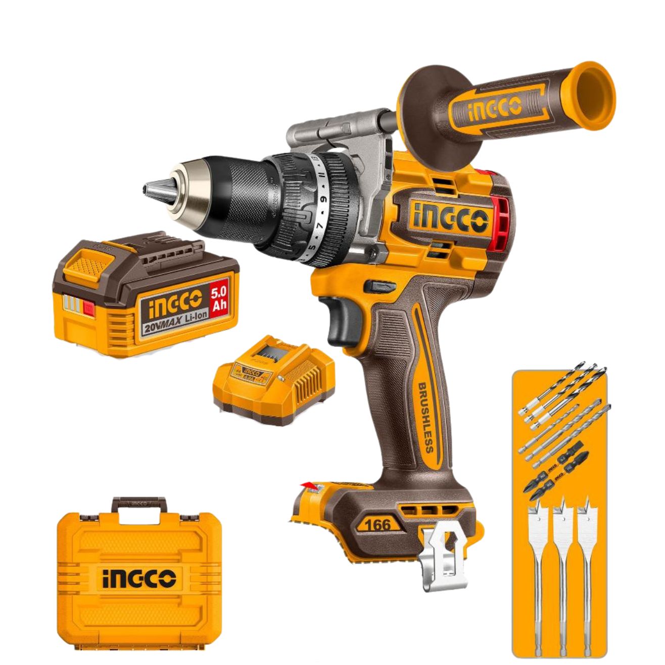 Ingco P20S 20V Lithium-Ion Brushless Cordless Impact Drill 166N.m CIDLI201668 ING-CT