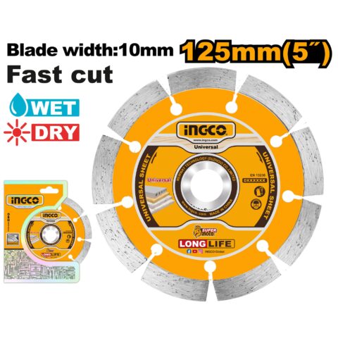 Ingco 125(5in) x 22.2mm Dry Diamond Cutting Disc, Wet and Dry DMD011252 ING-AC