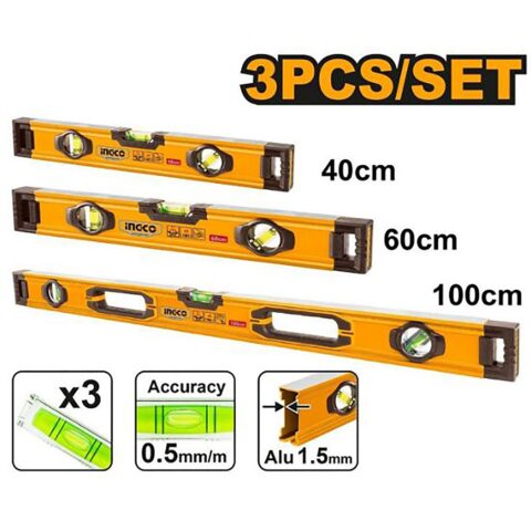Ingco 3PCS/Set Spirit Level 40cm/60cm/100cm Multi-Purpose Measurement Tool HSL10203 ING-MT