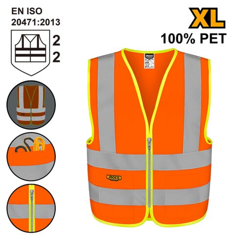 Ingco Reflection Vest (XL) Flourescent Orange Polyester Knitted Fabric RV82XL ING-SE