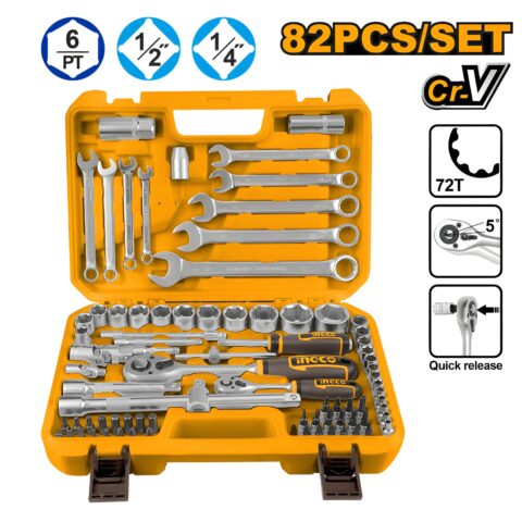 82PCS/Set 1/4in|1/2in Socket Set High Quality Cr-V Steel Material HKTS42802 ING-AC
