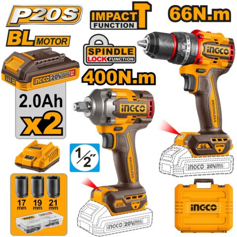 Brushless Motor Lithium-Ion Cordless 2PCS/Set Combo Kit CKLI20275 ING-COR