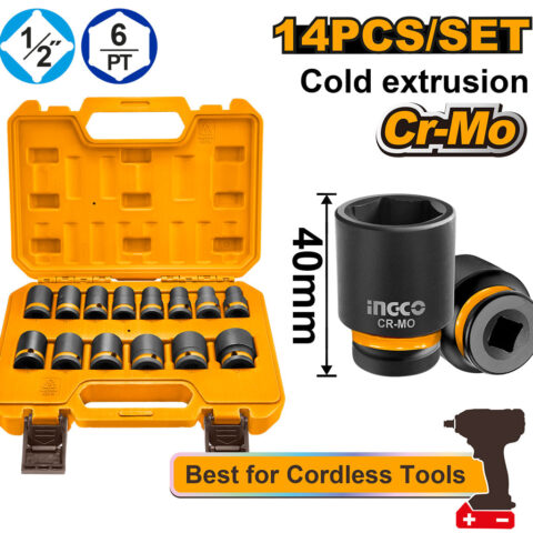 Ingco 14PCS/Set 1/2inches DR. Impact Socket Set HKISSD12141 ING-HT