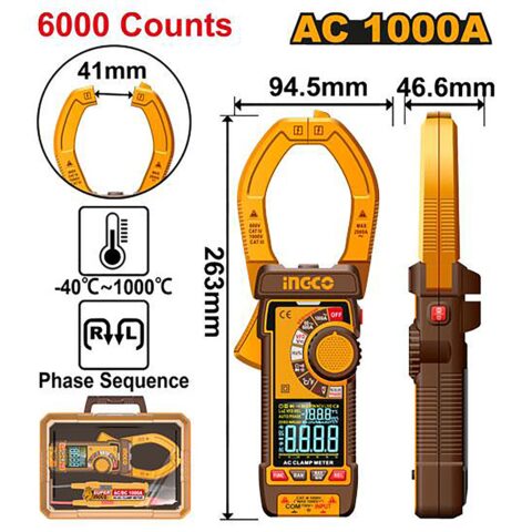 Digital AC TRUR RMS 6000count Digital Clamp Meter Multimeter Multi Tester DCM610001 ING-MT