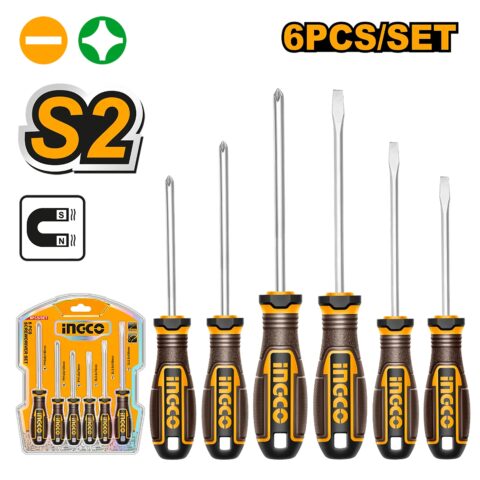 6PCS/Set Screwdriver with Magnetic Tip Industrial Screw Driver Tool S2 HKSDS0628 ING-HT
