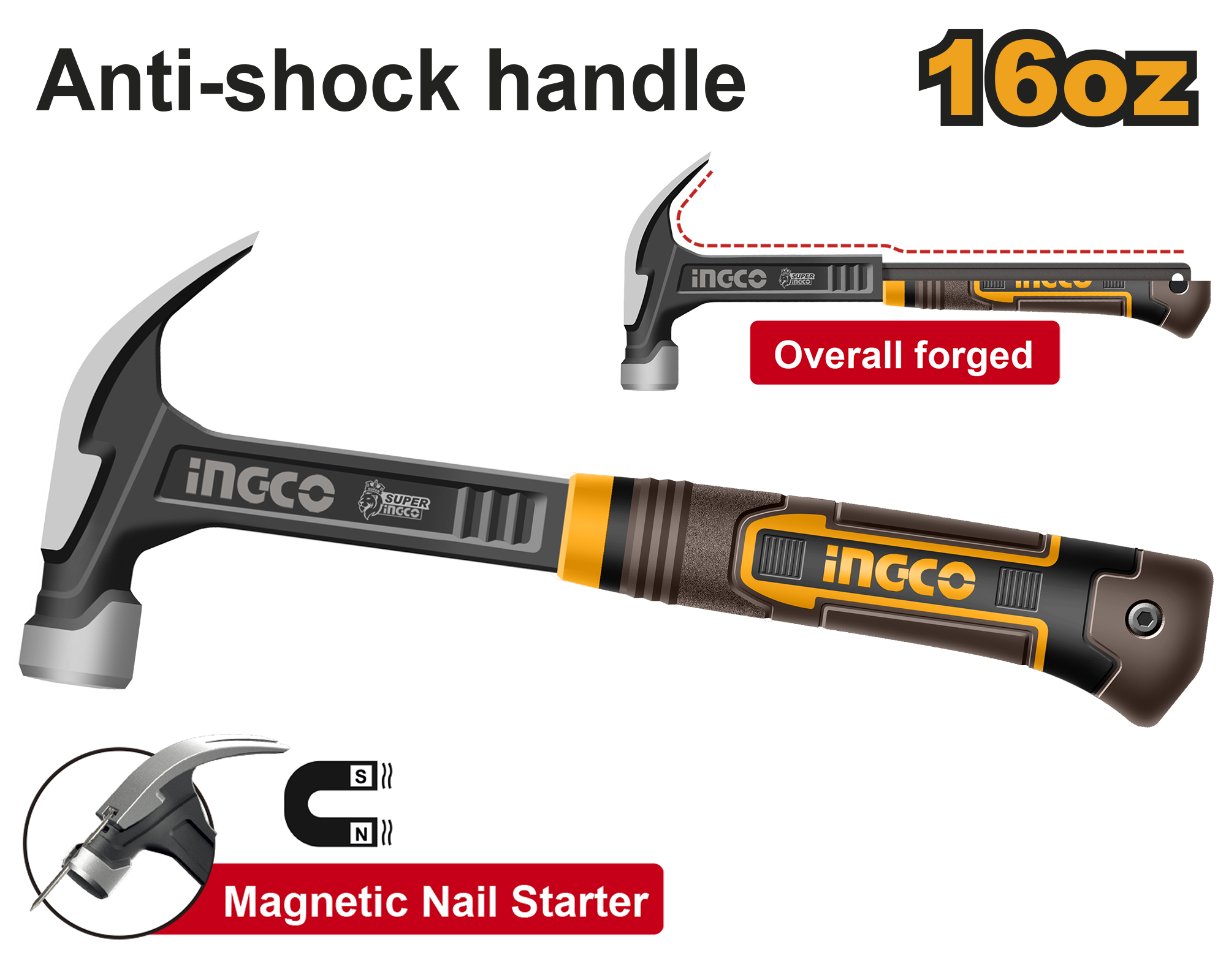 Claw Hammer 16oz/450g to 20oz/560g With Anti-Shock Handle ING-HT - Image 2