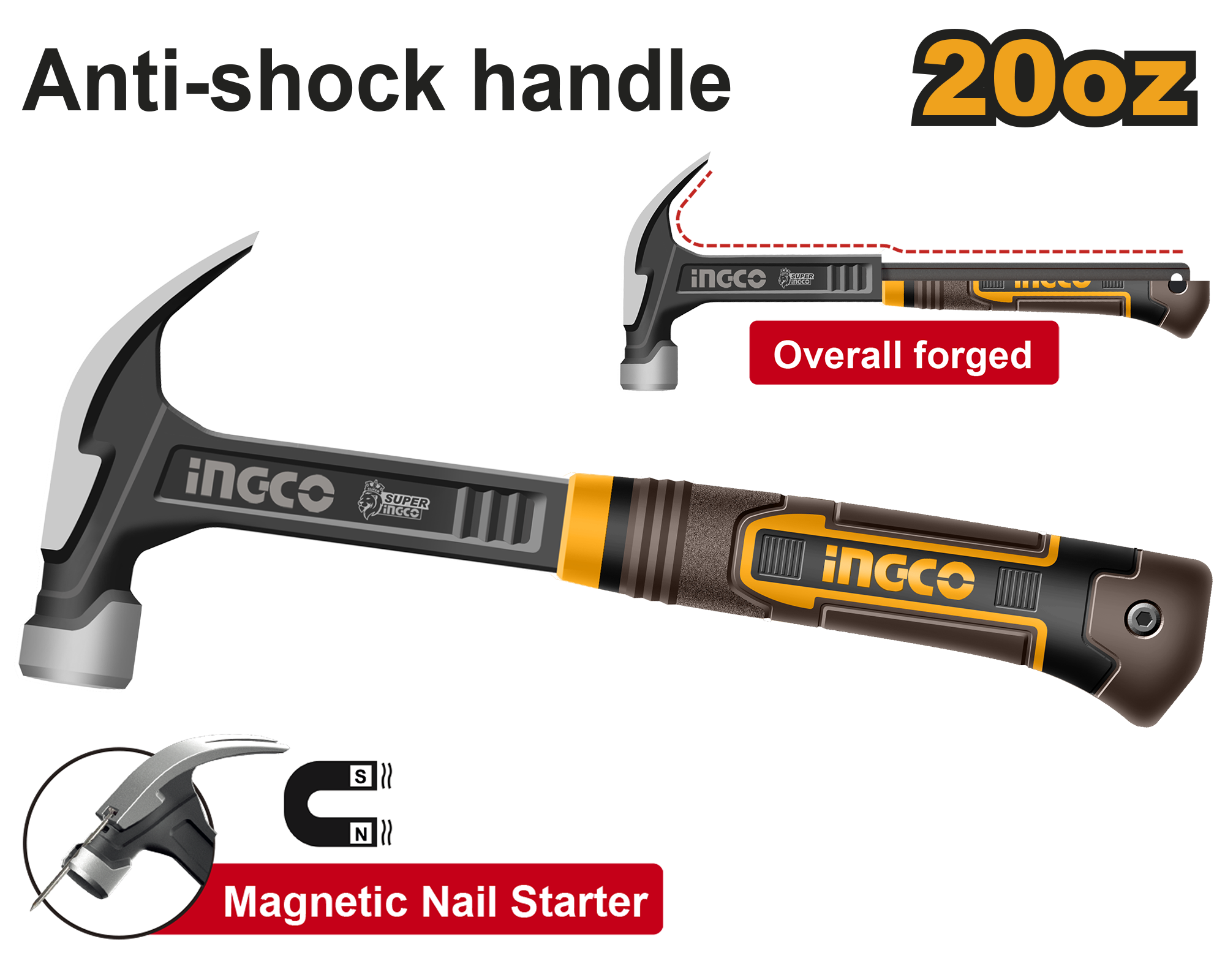 Claw Hammer 16oz/450g to 20oz/560g With Anti-Shock Handle ING-HT - Image 3