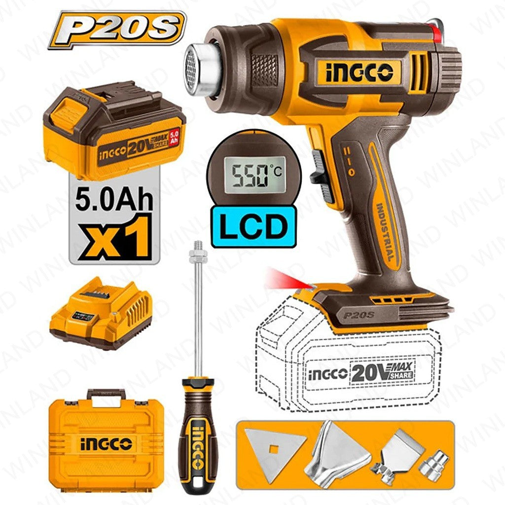 P20S/20V Lithium-Ion Cordless Heat Gun Temperature 30-550°C HGLI20035/HGLI2003 ING-CT - Image 2