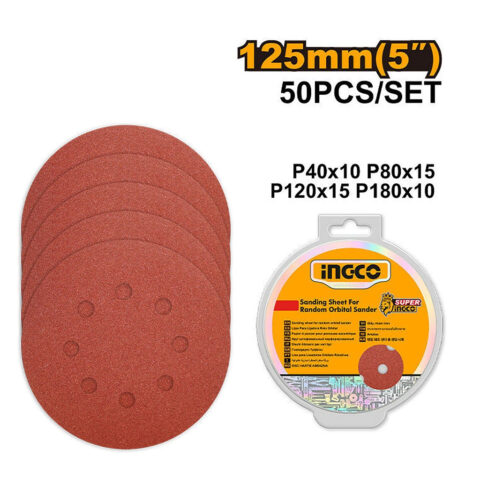 Ingco 50Pieces 125mm(5in) Sanding Sheet for Random Orbital Sander Set AKRS1250511 ING-HT