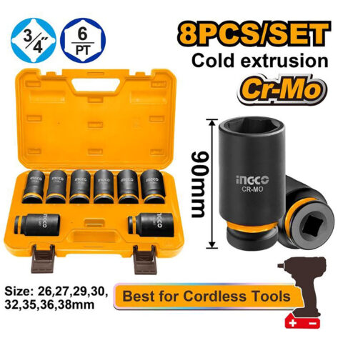 8PCS 3/4inches Dr. Deep Impact Socket Set HKISSD34082L ING-HT