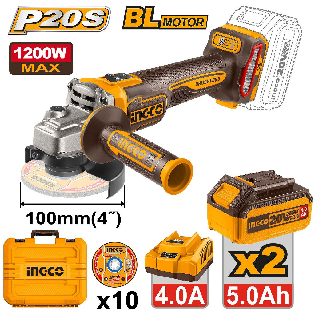 P20S/20V Brushless Motor Lithium-Ion Cordless Angle Grinder CAGLI2210032 ING-CT
