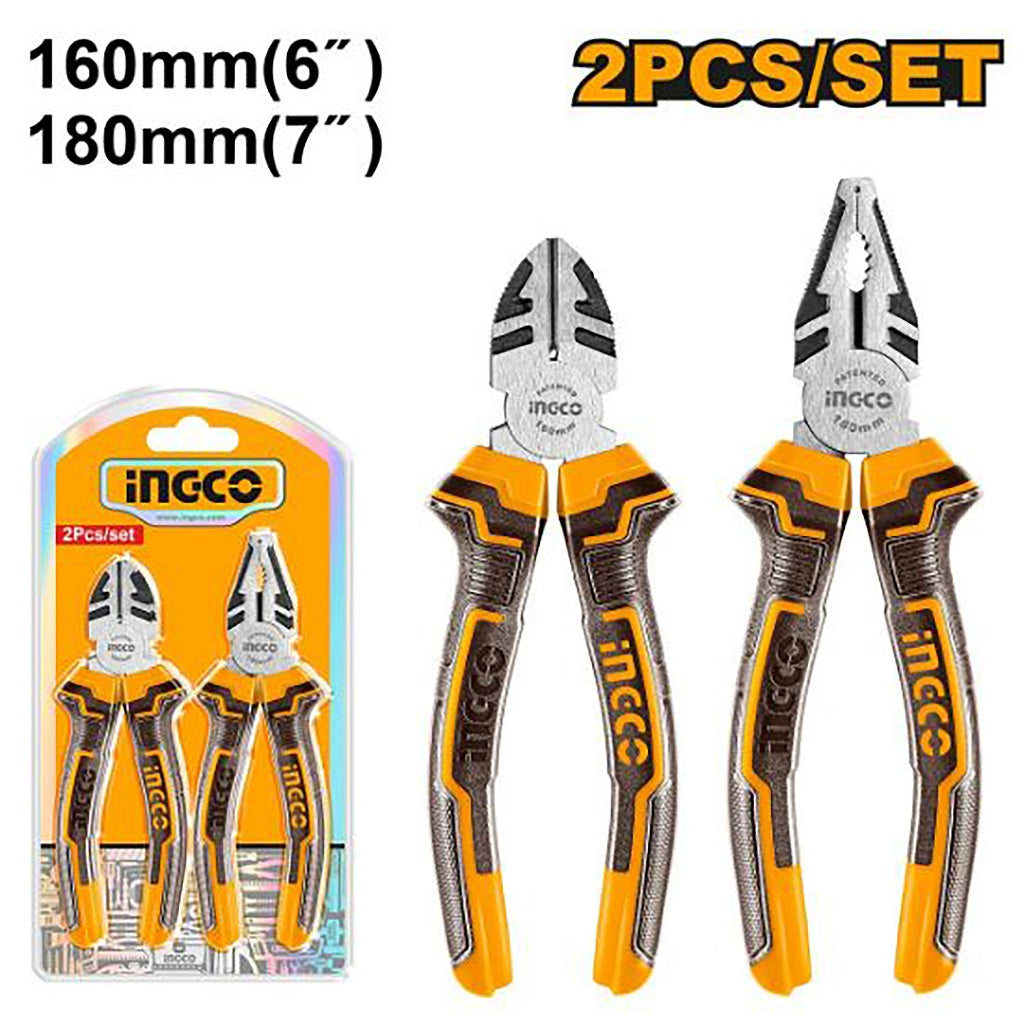 Ingco 2PCS 6inches & 7inches Combination and Diagonal Cutting Pliers Set HKPS08216 ING-HT
