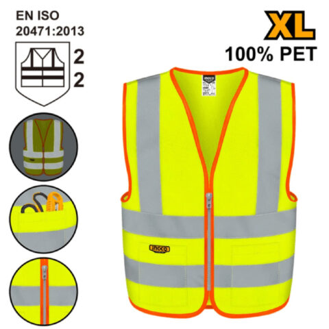 Ingco  Reflection Safety Vest with Common Reflective Strip Flourescent (XL) RV83XL ING-HT