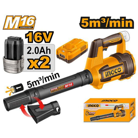 Ingco 16V/M16 Lithium-Ion Cordless Blower with 2pcs 2.0Ah Battery Pack CABLI168082 ING-CT