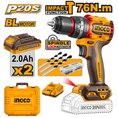 P20S/20V Lithium-Ion 76Nm Brushless Cordless Impact Drill CIDLI20768 ING-CT