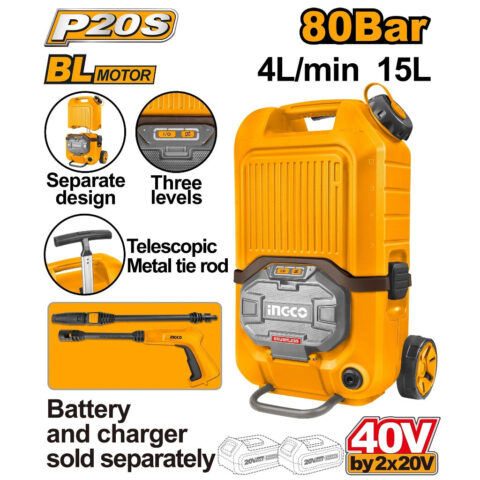 Ingco  P20S/20V 15L Lithium-Ion Brushless Motor Cordless Pressure Washer CPWLI4006 ING-CT