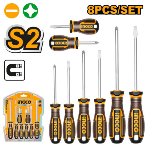 Ingco  8Pieces S2 Material & Round Handle Screwdriver Set HKSDS0828 ING-HT