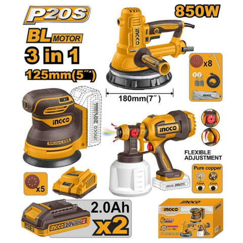 P20S/20V 3PCS Combo Kit with Lithium-Ion Cordless Random Orbital Sander ING-CT