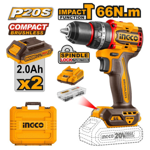 P20S/20V Lithium-Ion Brushless Compact Cordless Drill 66NM CDLI20668/CDLI206681 ING-CT