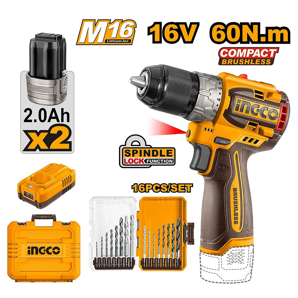 16V/M16 Lithium-Ion Brushless Compact Cordless Impact Drill COSLI241199 ING-CT
