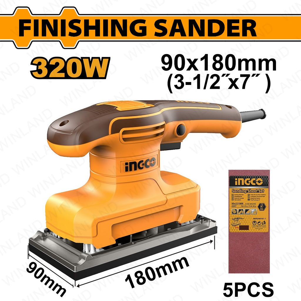 Ingco Finishing Sander Sanding Machine Power Tools 90 x 180mm 320W FS3216 ING-PT - Image 2