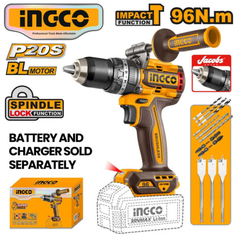 Ingco P20S 20V Lithium-Ion Brushless Cordless Impact Drill 96N.m CIDLI209685 ING-CT