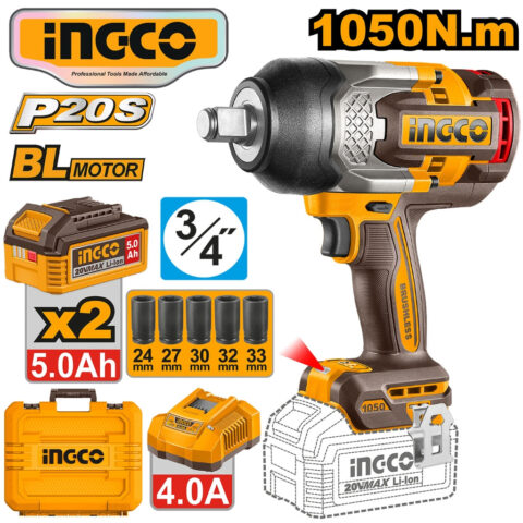 Ingco  P20S 20V Brushless Cordless Impact Wrench 1050Nm Lithium-Ion-CIWLI20105 ING-CT