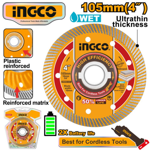 Ingco Ultra Thin Wet Diamond Cutting Disc 4" (105mm) DMD051051 ING-HT