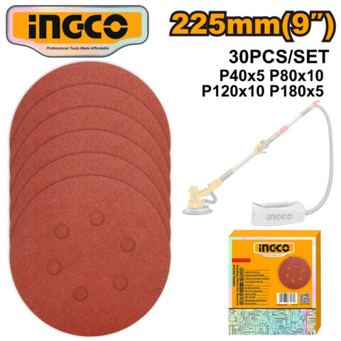 Ingco Sanding Sheet for Random Orbit Sander 9"(255mm) 30PCS/SET AKRS225030 ING-HT