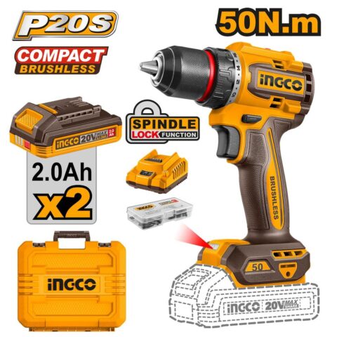 Ingco P20S 20V Lithium-Ion Brushless Cordless Drill 50N.m CDLI205062 ING-CT
