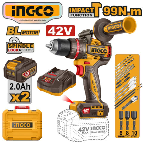 Ingco P20S 42V Lithium-Ion Brushless Cordless Impact Drill 99N.m CIDLI429982 ING-CT