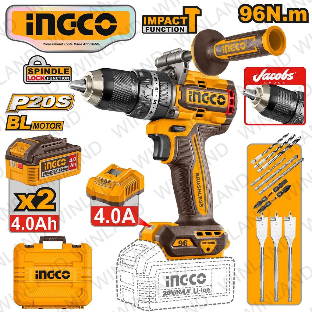 Ingco P20S 20V Cordless Impact Drill 96Nm Lithium-Ion - CIDLI209686 ING-CT - Image 2