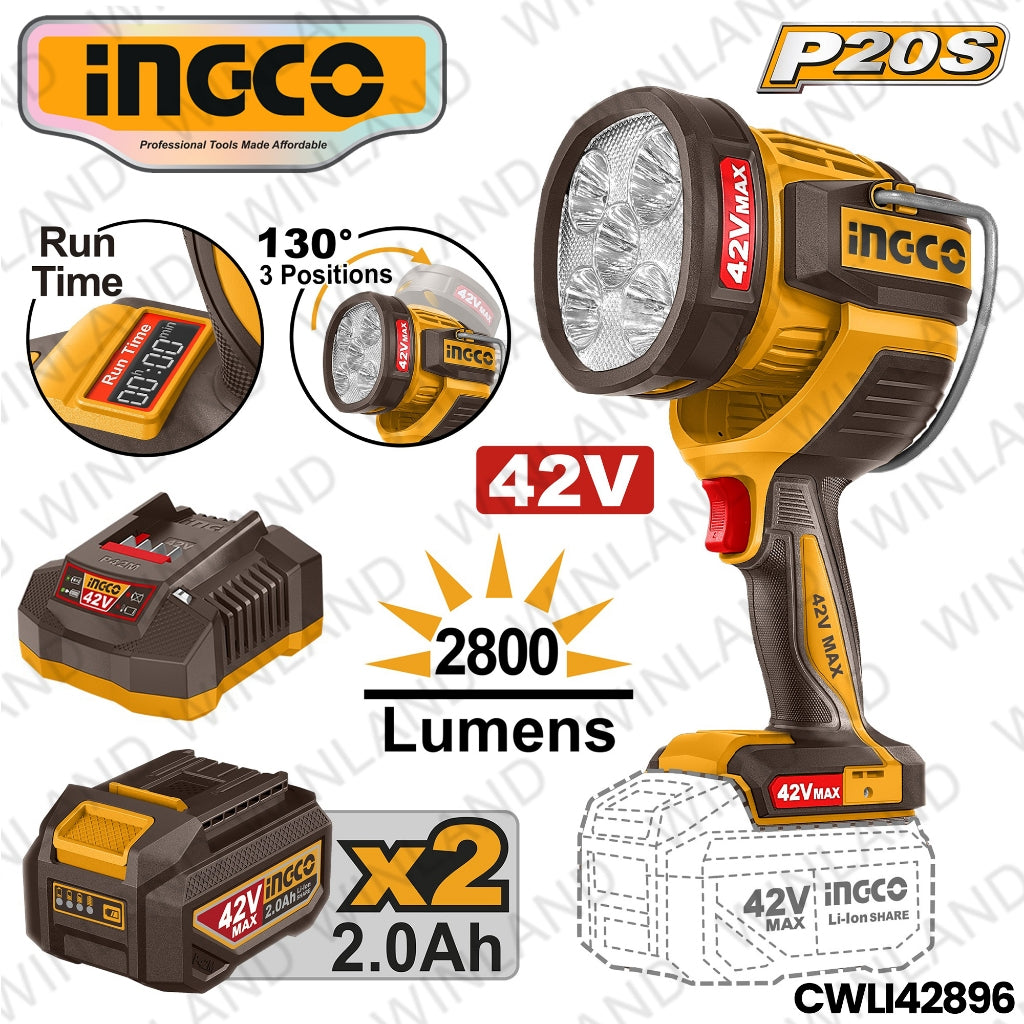 Ingco P20S/42V 2.0AH Lithium-Ion Cordless Work Lamp Flashlight CWLI42896 ING-CT - Image 3