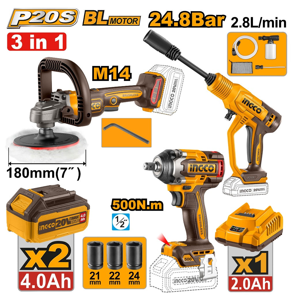 Ingco P20S/20V 3PCS Combo Kit (APLI2018/CIWLI20501/PWLI2036) COSLI250184 ING-CT - Image 2