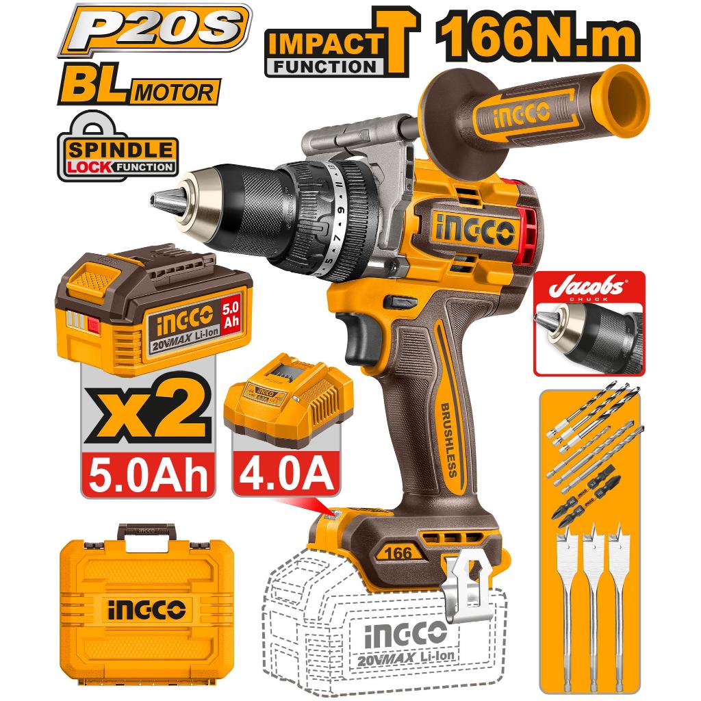 Ingco P20S 20V Lithium-Ion Brushless Cordless Impact Drill 166N.m CIDLI201668 ING-CT - Image 2