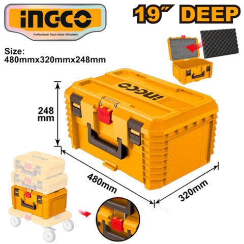 Ingco 19 inches Deep Stackable Tool Box with Plastic Clasps Buckle PBXS103