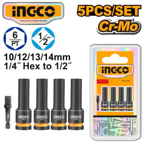 Ingco 5pcs 1/2" Drive Deep Impact Socket Set HKISSD12052L ING-HT